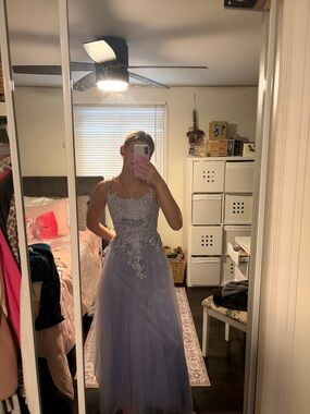 Lavender Lace Appliqué Tulle Prom Dress